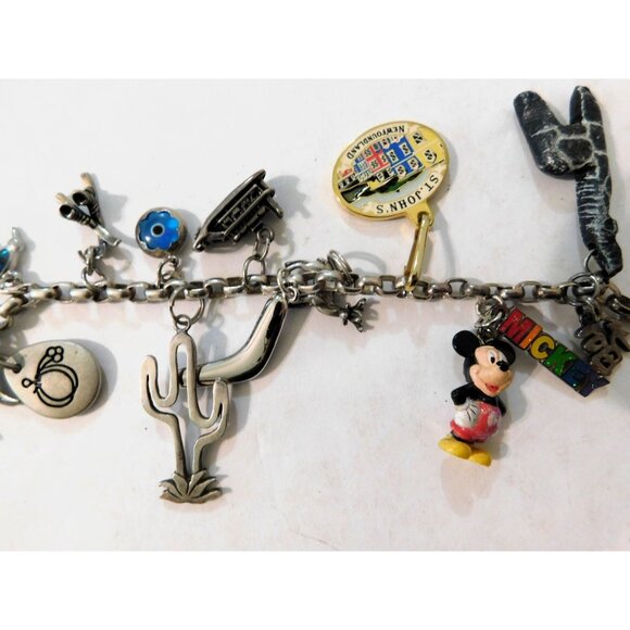 Vintage World Travel Charm Necklace 51 Unique Charms Sterling Silver Mixed Metal - Picture 15 of 15